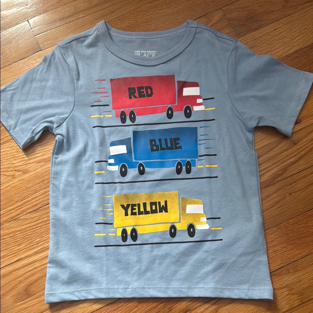 Kids Blue T-Shirt with Colorful Trucks